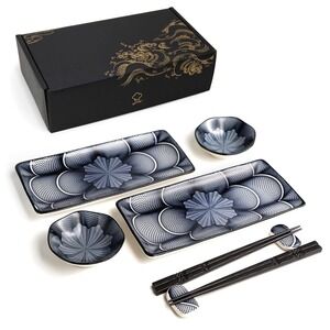 Japanese Sushi Serving Set  Rectangular Plates Small Bowls Chopsticks with Rests